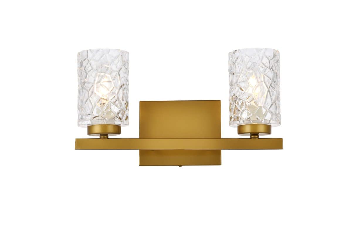 Living District Indoor Modern Home Decorative Bright Ceiling Cassie 2 Lights Bath Sconce In Brass With Clear Shade