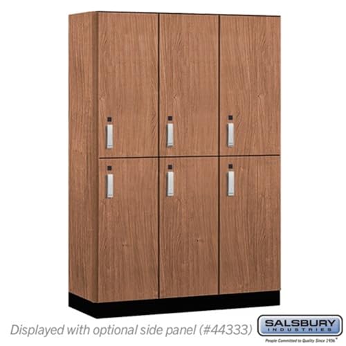 Salsbury 18 Wide Premier Wood Locker-Double Tier-3 Wide-6 Feet High-18” Deep-Red Oak-Silver Electronic Locks