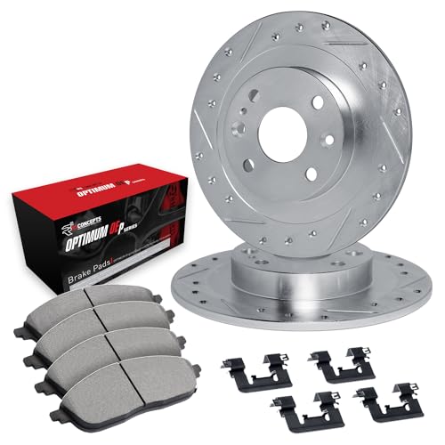 R1 Concepts Drilled and Slotted Silver Disc Brake Rotor Set with Optimum Oe Pads and Hardware WGUH1-72042