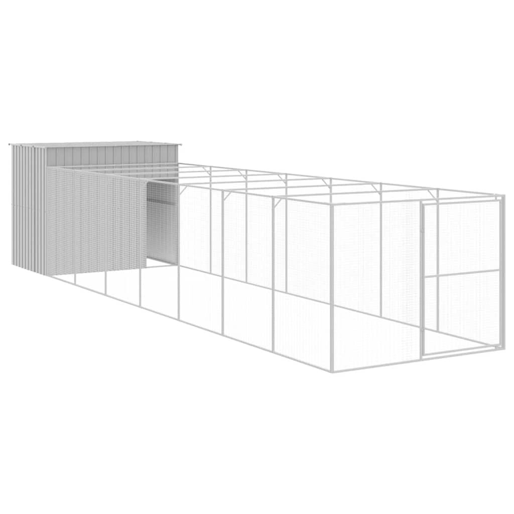 vidaXL Dog House with Run Light Gray 84.3x340.6"x71.3" Galvanized Steel"