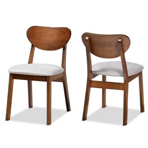 Casafoyer  Damara Mid-Century Modern Grey Fabric Upholstered and Walnut Brown Finished Wood 2-Piece Dining Chair Set - (Pack Of 2)