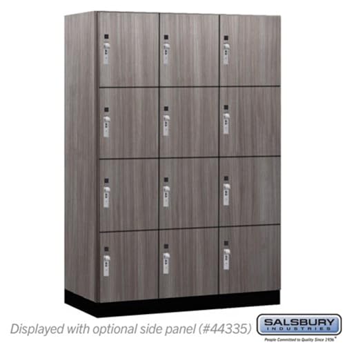 Salsbury 18 Wide Premier Wood Locker-Four Tier-3 Wide-6 Feet High-21” Deep-Skyline Walnut-Silver Hasps