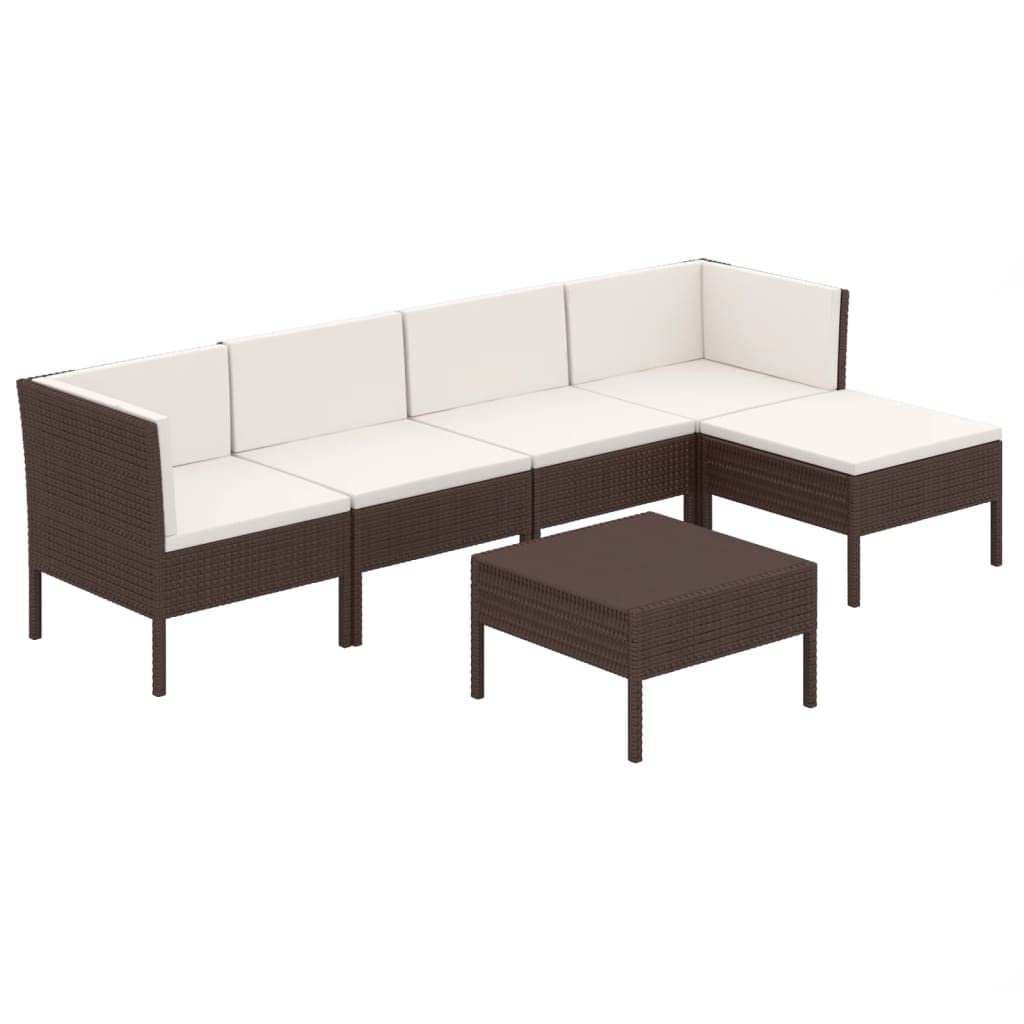 vidaXL 6 Piece Patio Lounge Set with Cushions Poly Rattan Brown