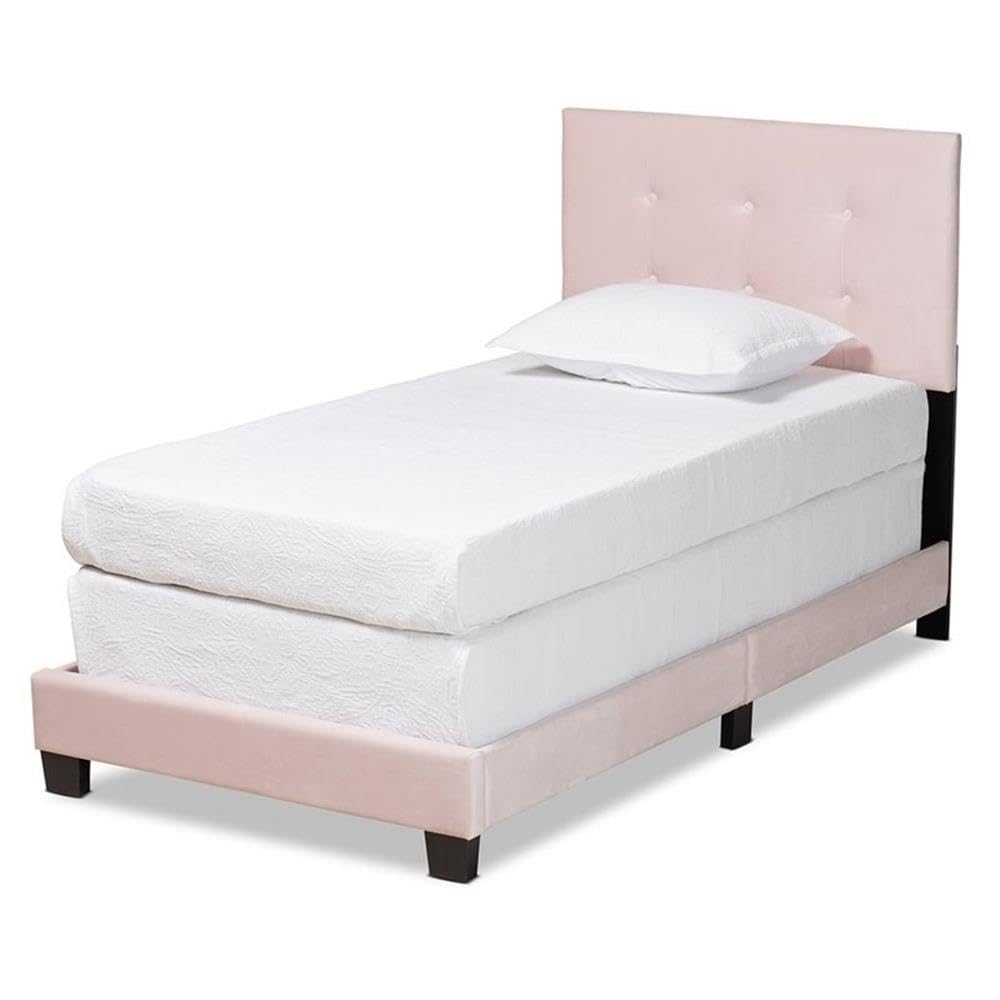 Baxton Studio Caprice Modern And Contemporary Glam Light Pink Velvet Fabric Upholstered Twin Size Panel Bed