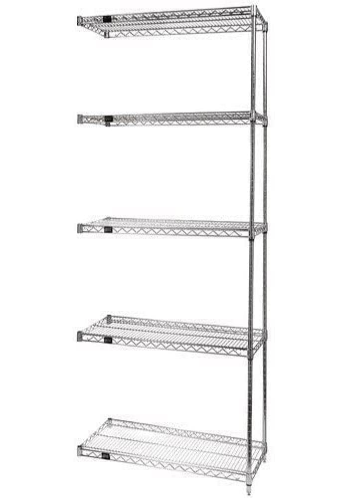 Quantum AD74-2172S-5 Wire Shelving Add-On Kit, 72W x 21D x 74H, 600 lbs Capacity, Stainless, Stainless, NSF