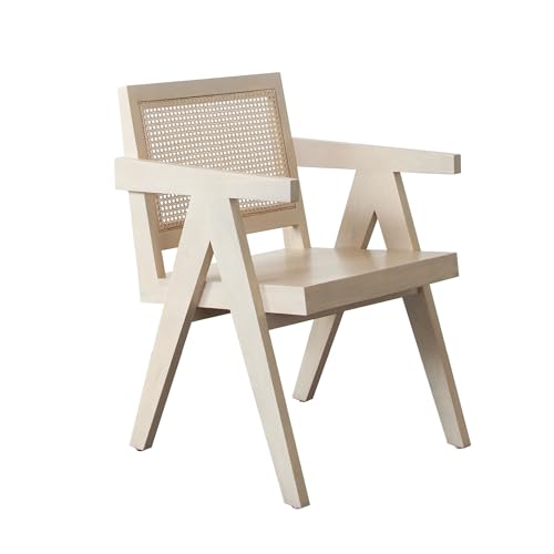Kato Dining Armchair, Cane Backrest, 24 Inch, Natural Brown Solid Mango Wood