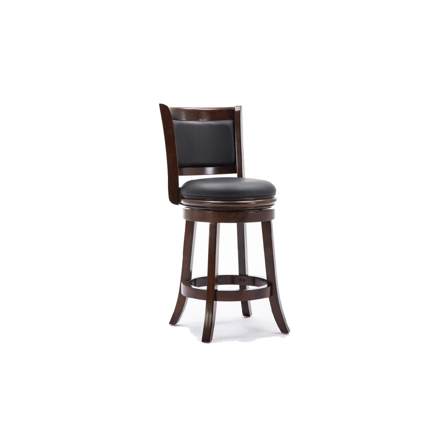 Round Wooden Swivel Counter Stool with Padded Seat and Back, Dark Brown