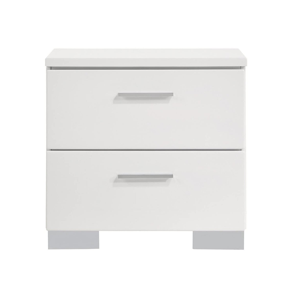 Benjara Wooden Nightstand With Drawers And Chrome Metal Legs, White