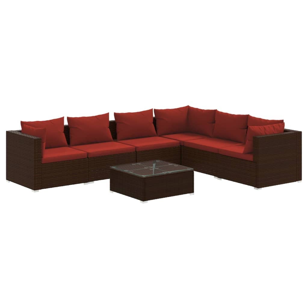 vidaXL 7 Piece Patio Lounge Set with Cushions Poly Rattan Brown