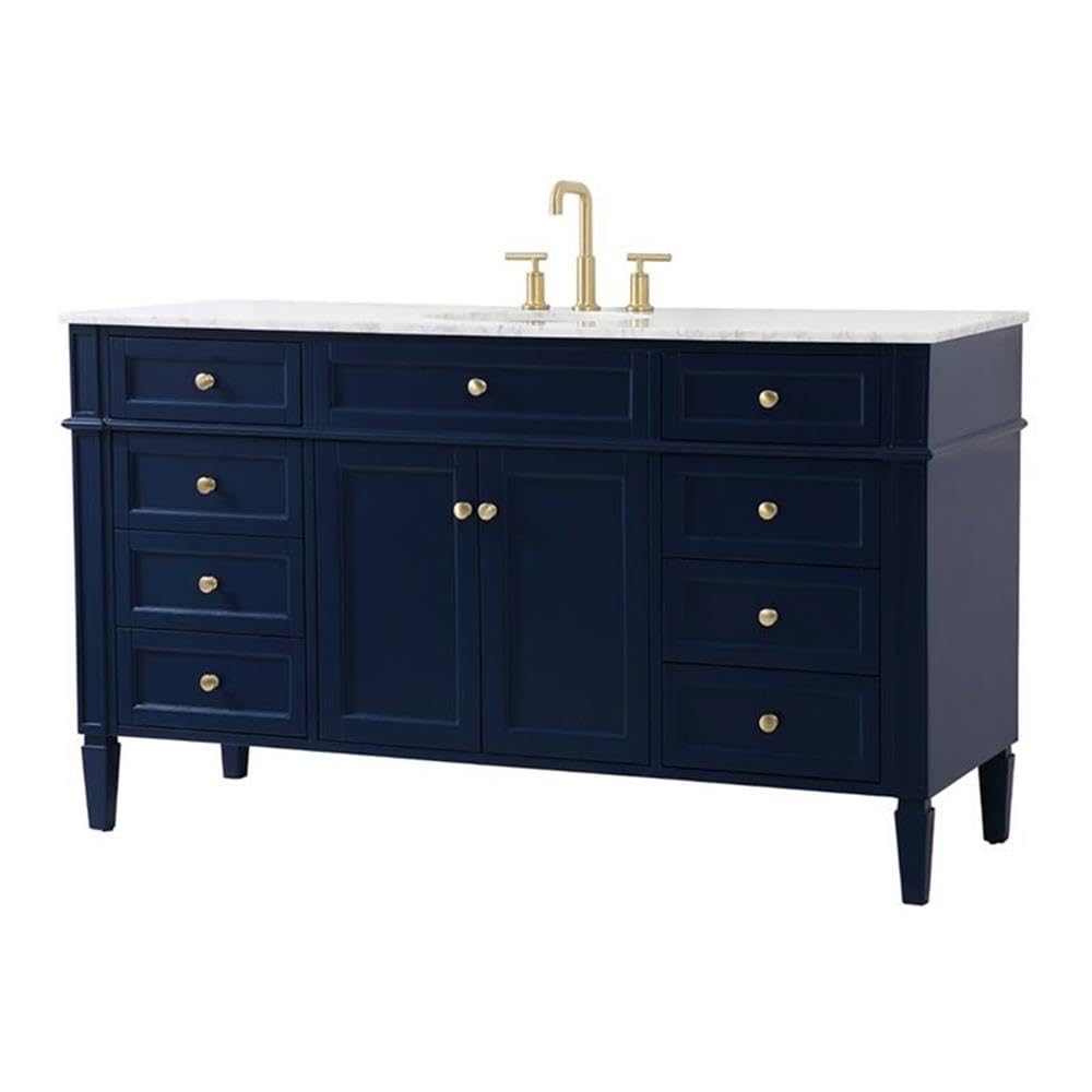 Elegant Decor Park Avenue 60 Metal Mdf Marble Single Bathroom Vanity In Blue