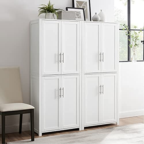 Casafoyer Furniture Savannah 2-Piece Pantry Storage Cabinet Set with Shelves, Kitchen, Dining, or Laundry Room, White