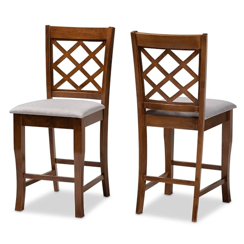 Casafoyer  Aria Modern and Contemporary Grey Fabric Upholstered and Walnut Brown Finished Wood 2-Piece Counter Height Pub Chair Set - (Pack Of 2)