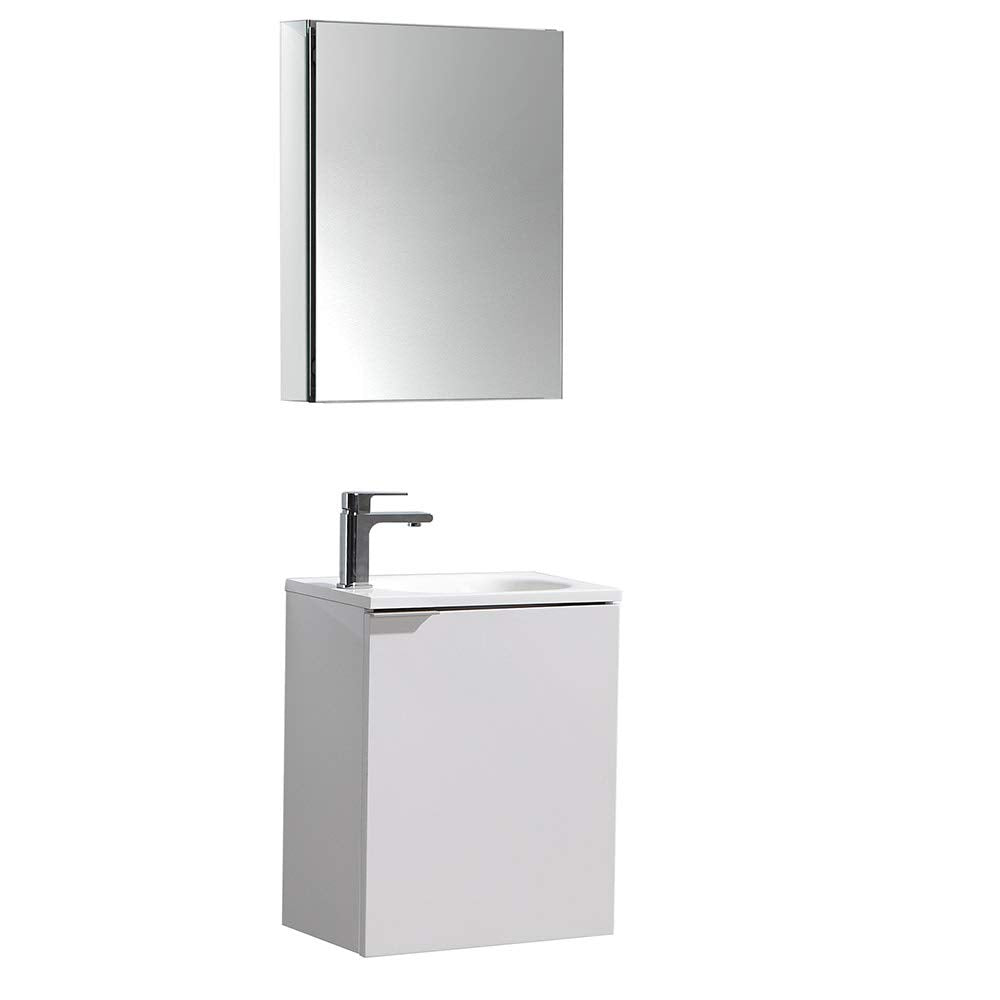 Fresca Valencia 20 Glossy White Wall Hung Modern Bathroom Vanity W/Medicine Cabinet - Faucet Sold Separately