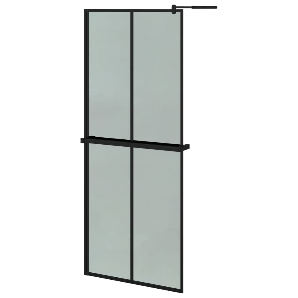 vidaXL Walk-in Shower Wall with Shelf Black 31.5x76.8” ESG Glass&Aluminum