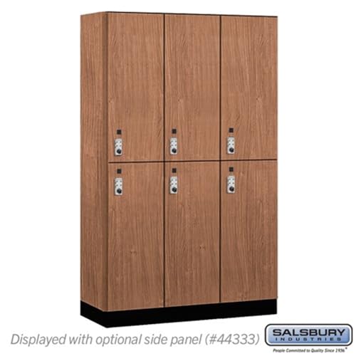 Salsbury 15 Wide Premier Wood Locker-Double Tier-3 Wide-6 Feet High-18” Deep-Red Oak-Silver Resettable Combination Locks