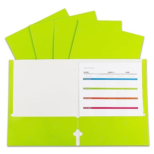 Casafoyer 2-Pocket Laminated Paper Portfolio with 3-Hole Punch, Lime Green, 25/PK, 06313 - (Pack Of 2)
