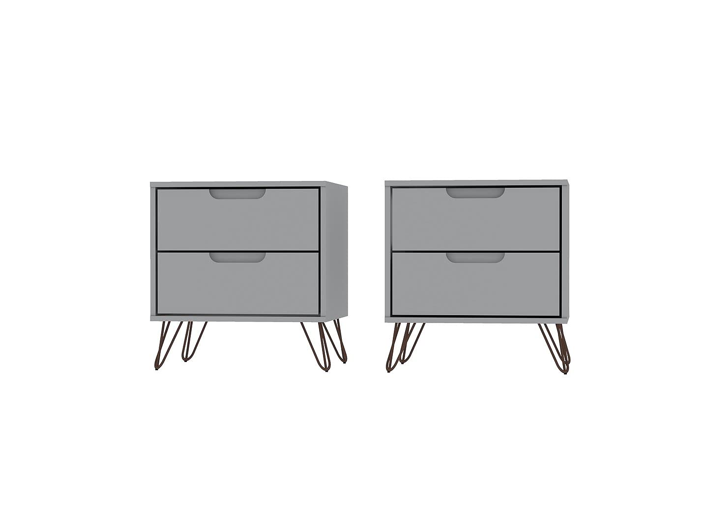 Manhattan Comfort Rockefeller 2-Drawer White Nightstand (Set of 2)