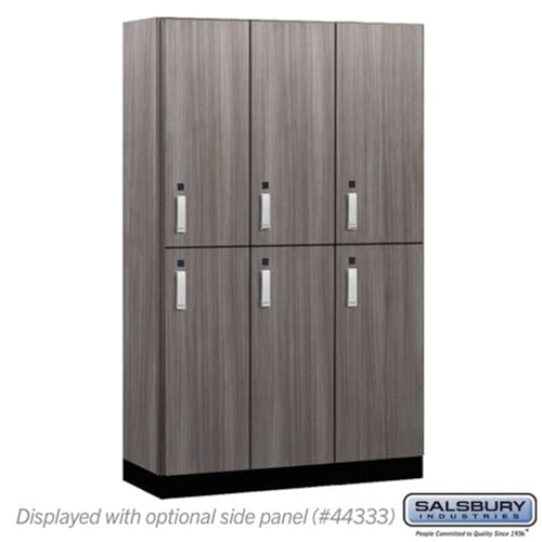 Salsbury 15 Wide Premier Wood Locker-Double Tier-3 Wide-6 Feet High-18” Deep-Skyline Walnut-Silver Electronic Locks