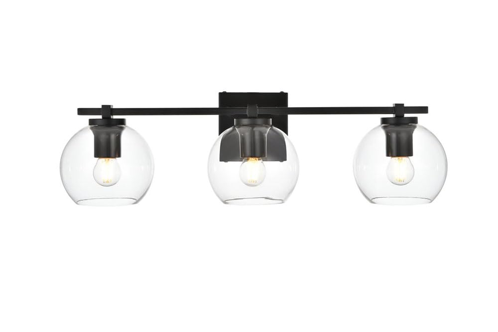Living District Juelz 3-Light Iron & Glass Bath Sconce In Black/Clear