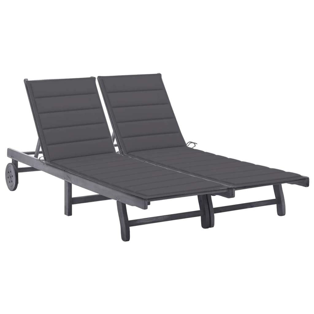 vidaXL 2-Person Patio Sun Lounger with Cushion Gray Solid Acacia Wood