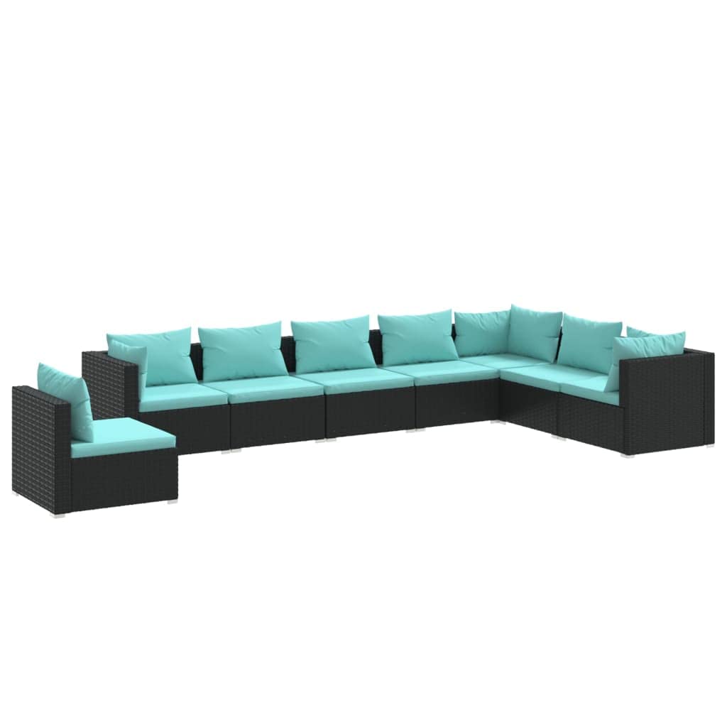 vidaXL 8 Piece Patio Lounge Set with Cushions Poly Rattan Black