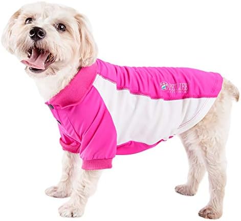 Pet Life  Active Barko Pawlo Relax-Stretch Wick-Proof Performance Dog Polo T-Shirt, Pink With Light Pink - Large