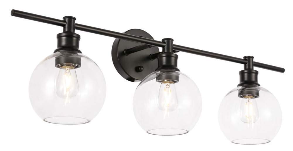 Living District Collier Industrial Mid-Century Modern 3 Light Entryway And Bathroom Wall Sconce In Black And Clear Glass