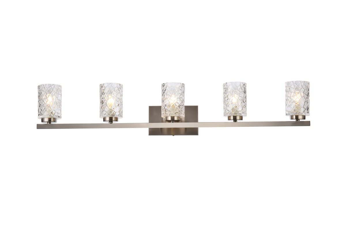 Elegant Lighting Living District Cassie 5 Lights Bath Sconce In Satin Nickel With Clear Shade