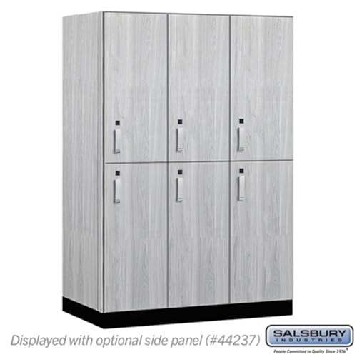 Salsbury 18 Wide Premier Wood Locker-Double Tier-3 Wide-6 Feet High-24” Deep-Silver Teak-Silver Electronic Locks