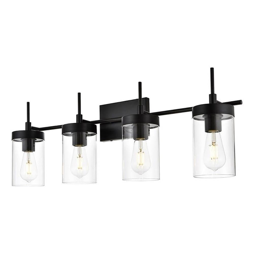 Living District Benny 4-Light Iron & Glass Bath Sconce In Black/Clear