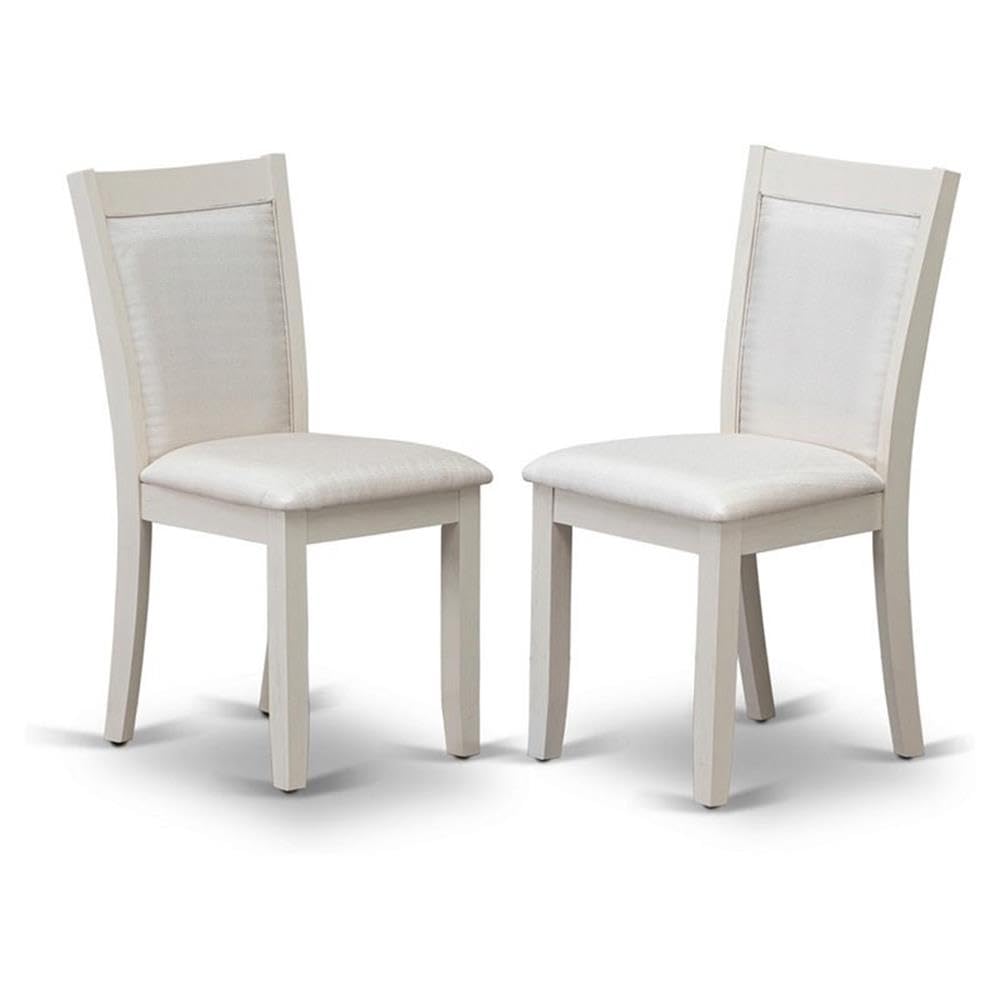 MZC0T01 Dining Chair Set of 2 - Cream Linen Fabric Seat and High Chair Back - Wire Brushed Linen White Finish (SET OF 2)