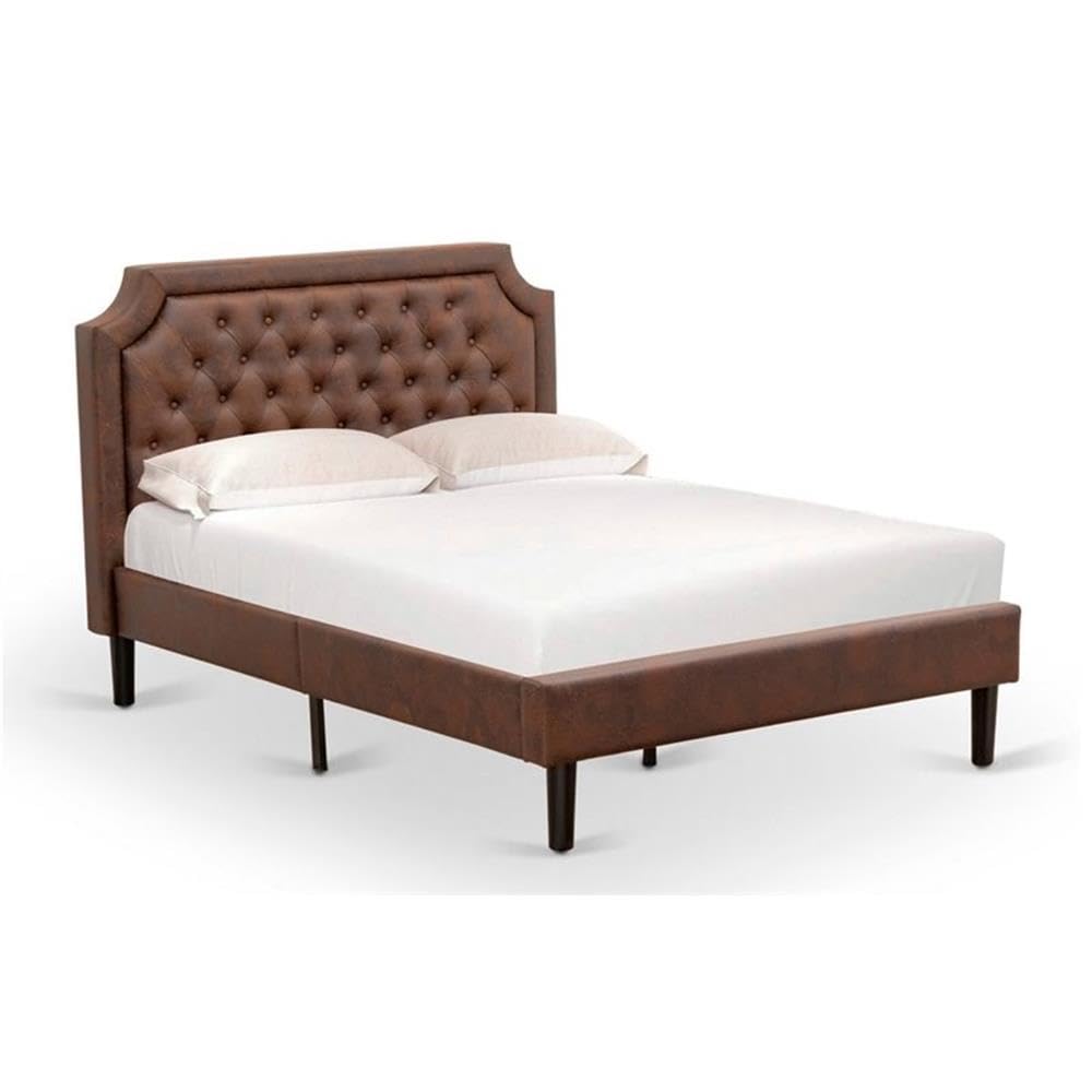 East West Furniture GBF-25-F Ful Size Platform Bed Consist of Black Textured Upholstered Headboard, Footboard and Wood Rails, Slats - Wooden 9 Legs with Full Support Modern Bed Frame - Black Finish