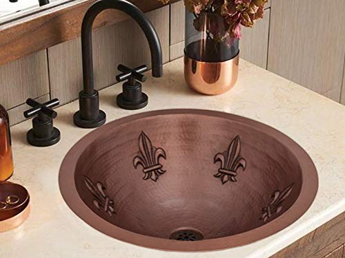 INNOVA COPPER ROUND BATH SINK FLEUR DA LIS DESIGN FLAT LIP 17X17X6 G18 DARK