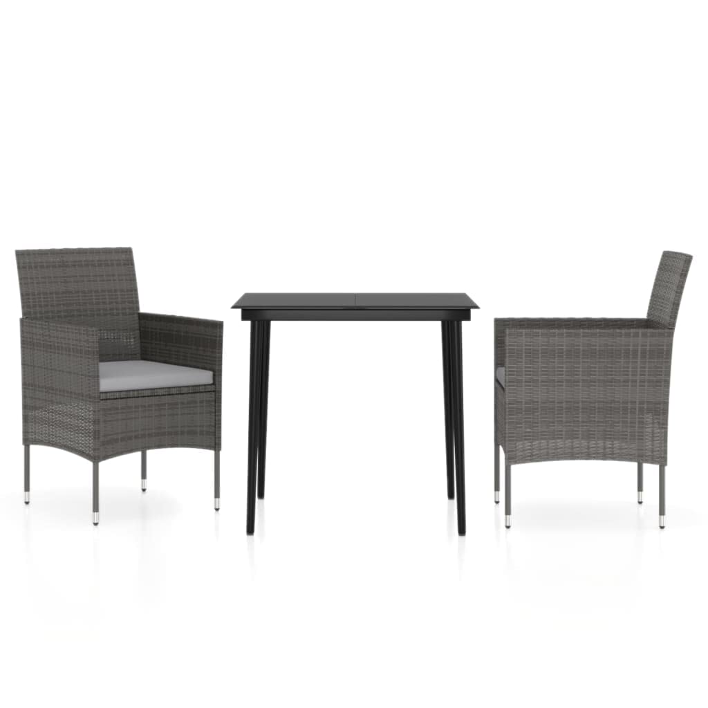 vidaXL 3 Piece Patio Dining Set with Cushions Gray and Black