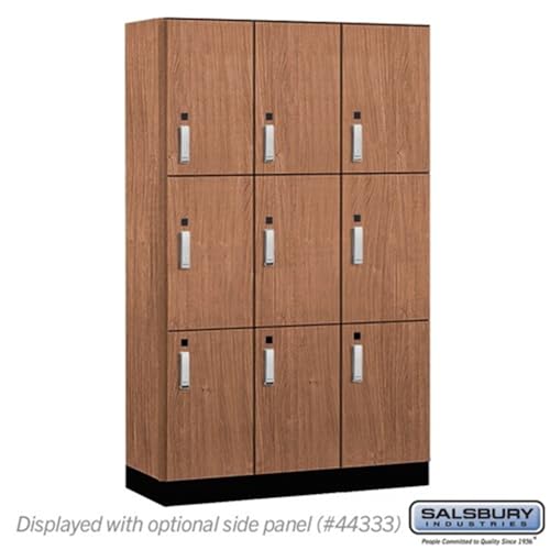 Salsbury 15 Wide Premier Wood Locker-Triple Tier-3 Wide-6 Feet High-18” Deep-Red Oak-Silver Electronic Locks