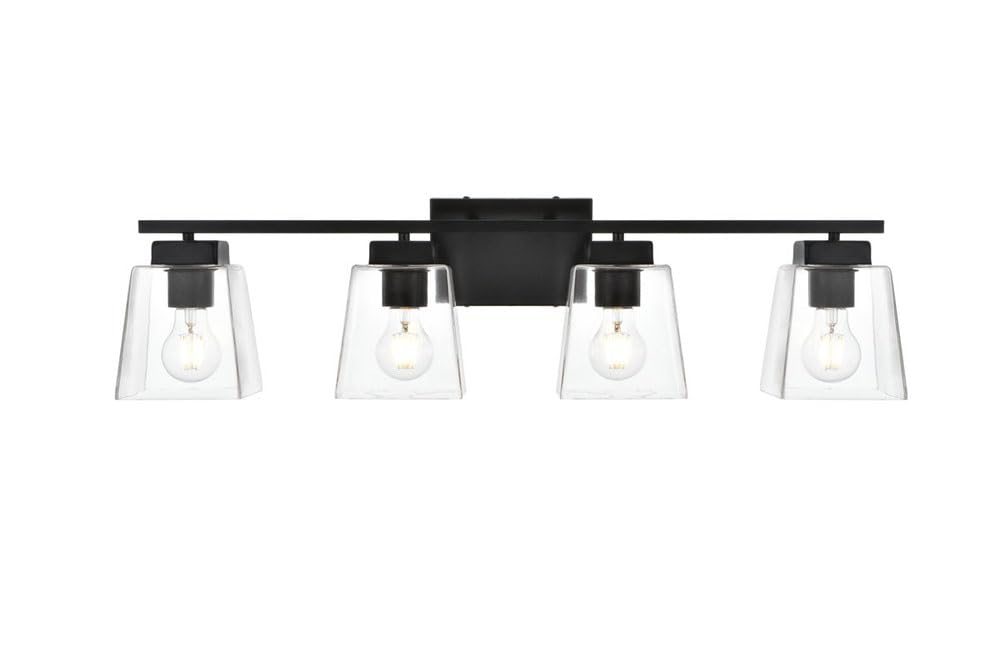 Living District Merrick 4-Light Iron & Glass Bath Sconce In Black/Clear
