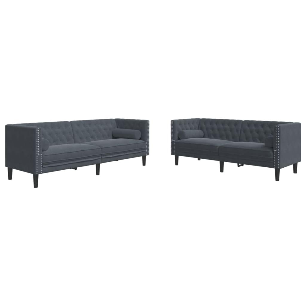 vidaXL 2 Piece Chesterfield Sofa Set with Bolsters Dark Gray Velvet