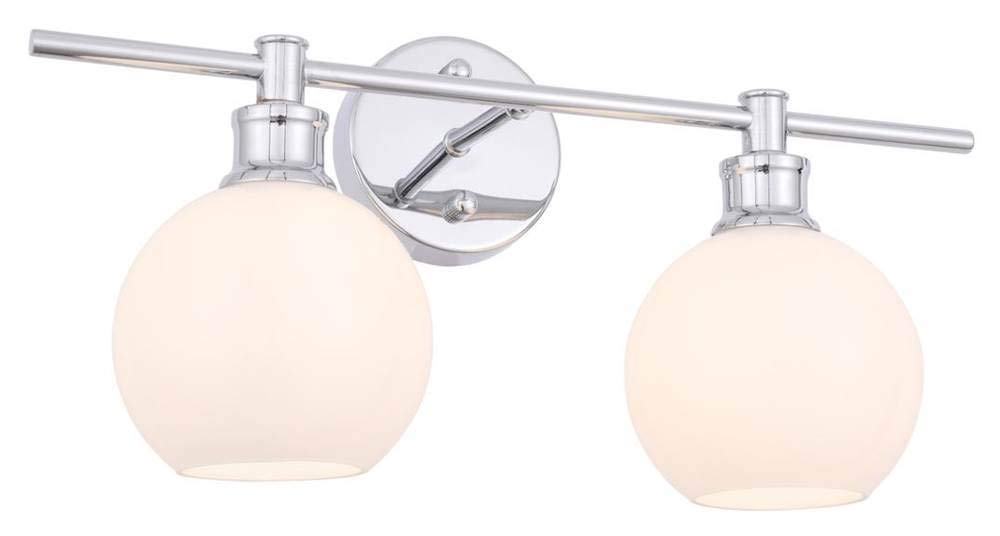 Living District Collier Industrial Mid-Century Modern 2 Light Entryway And Bathroom Wall Sconce In Chrome And Frosted White Glas
