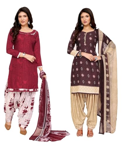 Yashika Women's Crepe Dress Material Set for Women | Unstitched Printed Fabric for Kurta Bottom & Dupatta (YS-NITU WINE-CHILPA MAROON)
