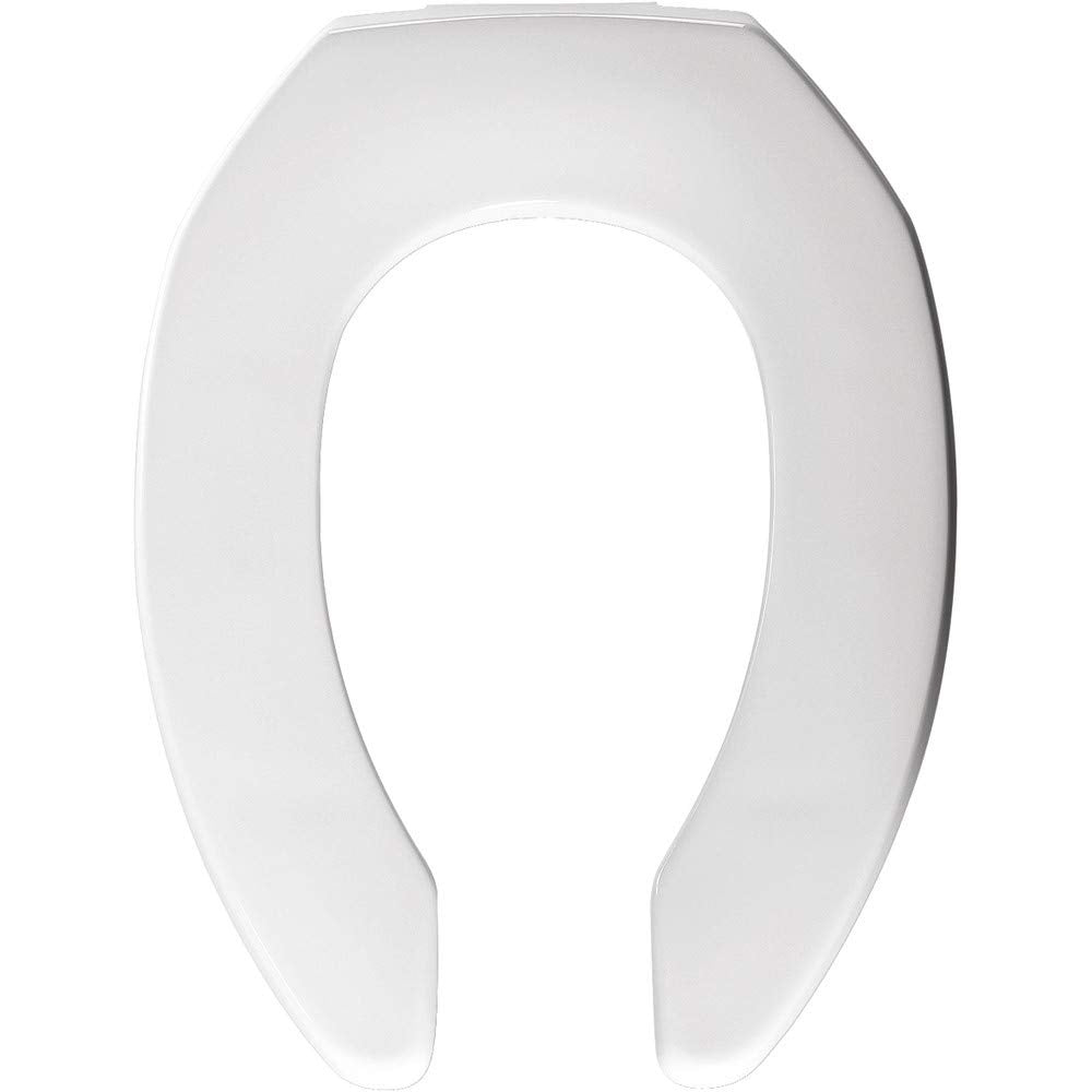 BEMIS Elongated Open Front Less Cover Commercial Plastic Toilet Seat in White with STA-TITE Self-Sustaining Check Hinge and DuraGuard