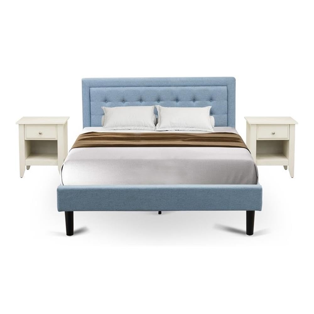 FN11Q-2GA0C 3-Piece Fannin Queen Bedroom Set with 1 Modern Bed and 2 Night Stands for Bedrooms - Reliable and Durable Construction - Denim Blue Linen Fabric