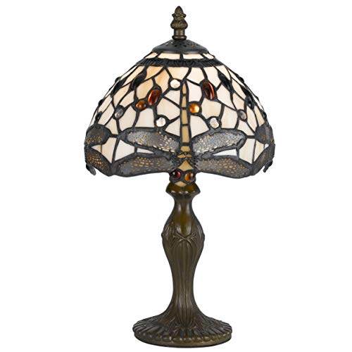Benjara Metal Body Tiffany Table Lamp With Dragonfly Design Shade, Multicolor