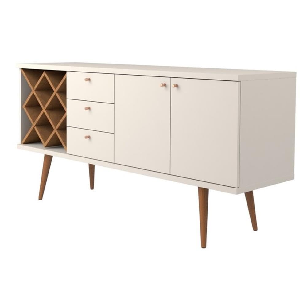 Utopia 4 Bottle Wine Rack Sideboard Buffet Stand with 3 Drawers and 2 Shelves in Off White and Maple Cream