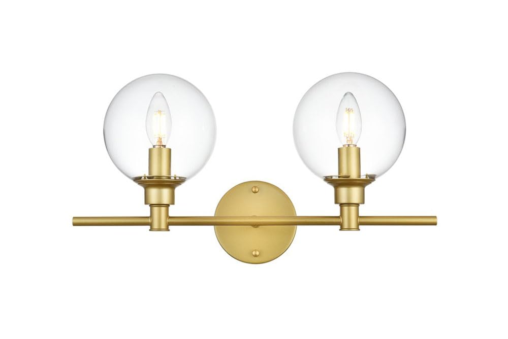 Living District Jaelynn 2-Light Iron & Glass Bath Sconce In Brass/Clear