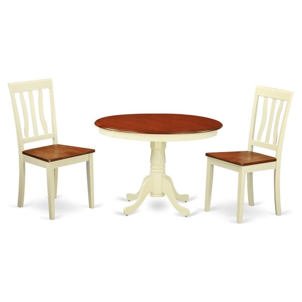 3  Pc  set  with  a  Round  Dinette  Table  and  2  Wood  Kitchen  Chairs  in  Buttermilk  and  Cherry  .