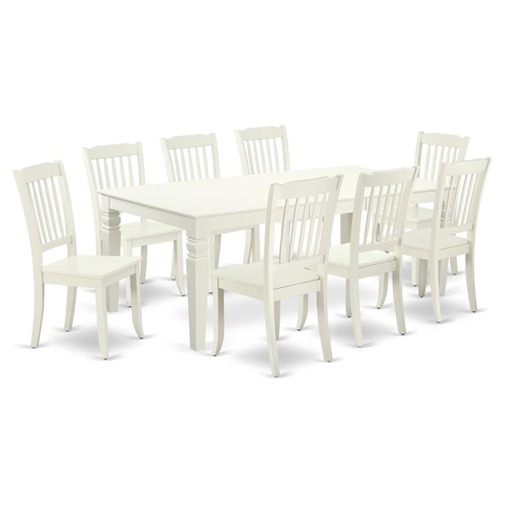 LGDA9-LWH-W 9PC Rectangular 66/84 inch Table with 18 In Leaf and 8 vertical slatted Chairs