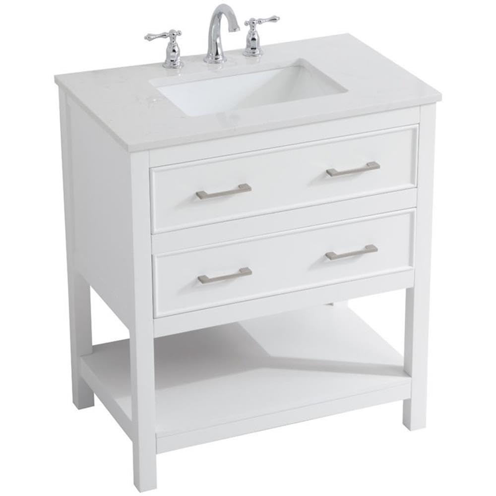 Elegant Decor Sinclaire 30' Single Quartz Top Bathroom Vanity In White