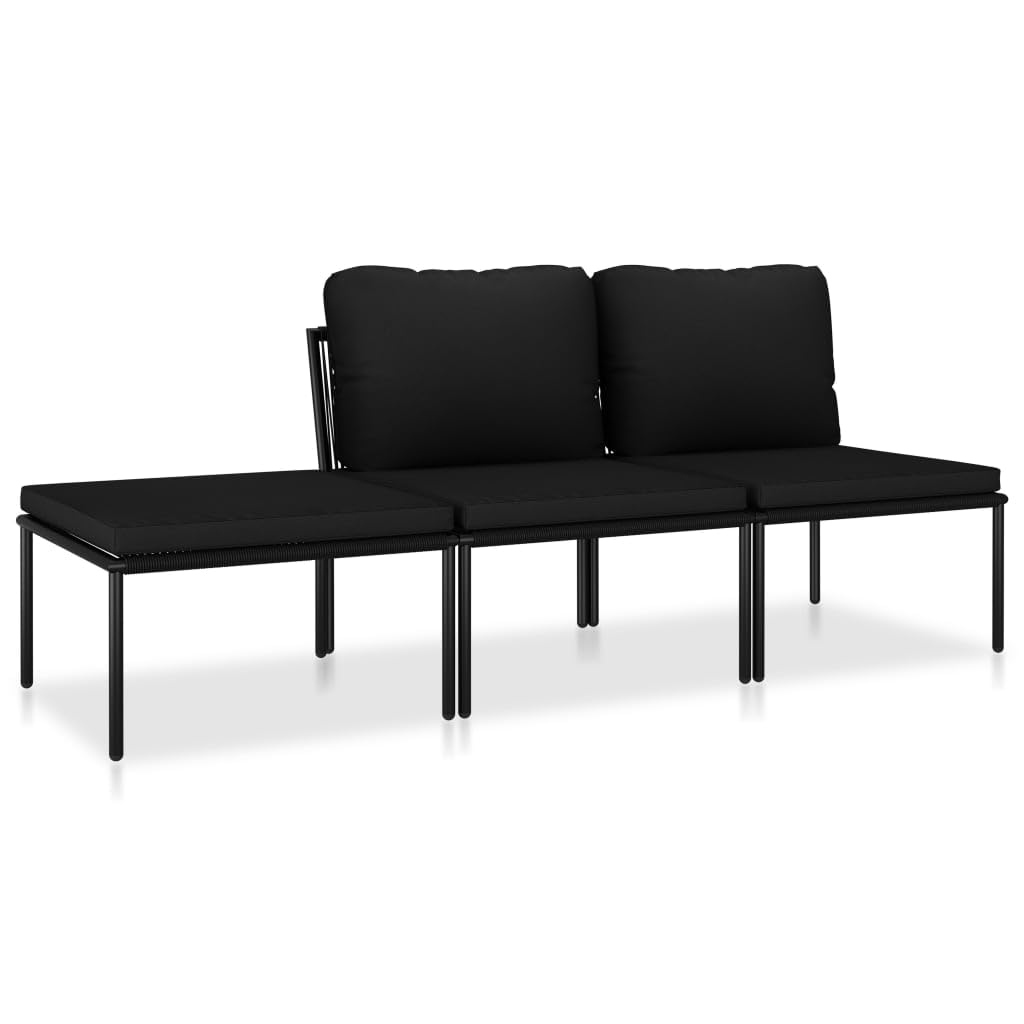 vidaXL 3 Piece Garden Lounge Set with Cushions Black PVC