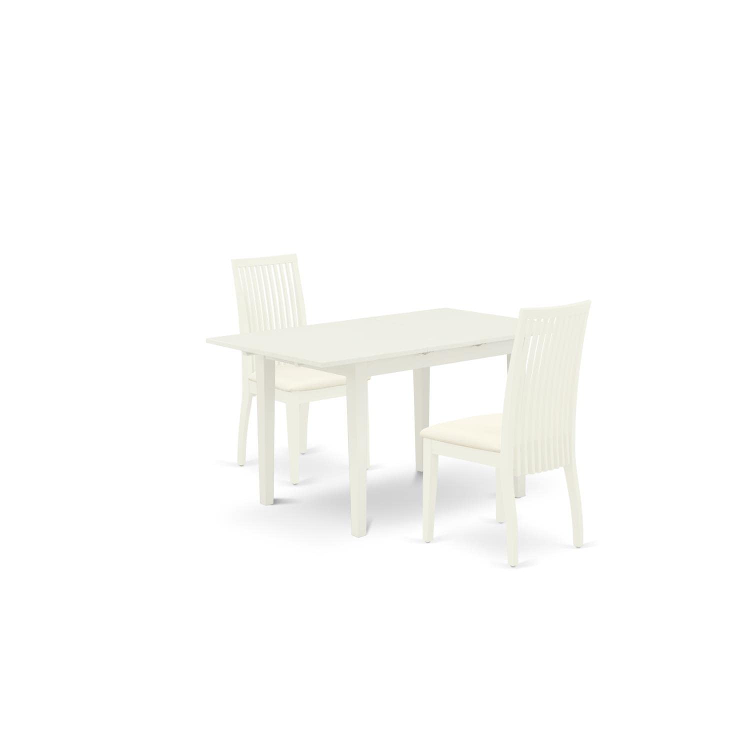 East West Furniture NOIP3-LWH-C 3 Piece Kitchen Set Contains a Rectangle Table with Butterfly Leaf and 2 Linen Fabric Dining Room Chairs, 32x54 Inch
