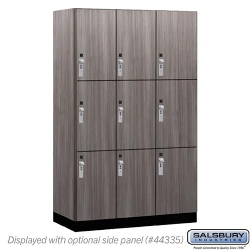 Salsbury 15 Wide Premier Wood Locker-Triple Tier-3 Wide-6 Feet High-21” Deep-Skyline Walnut-Silver Hasps